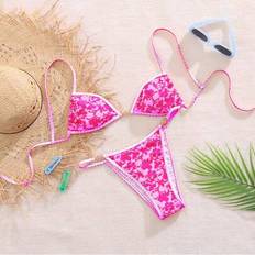 Florals Bikinis Shein Women Full Floral Random Print Triangle Cup Bikini Swimwear Set - Summer