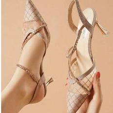Mesh Heeled Sandals Shein Fashion Rhinestone High Heel Sandals - Summe