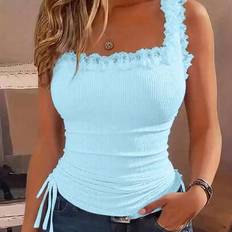 Shein Plus Women's Solid Color Lace Patchwork Side Drawstring Tank Top
