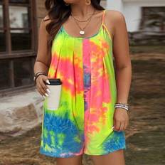 Tie Dye Jumpsuits & Overalls Shein Luneh Plus Size Tie-Dye Printed Jumpsuit With Spaghetti Straps - Red/Blue