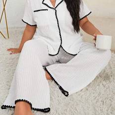 Shein Plus Contrast Binding PJ Set - White