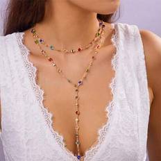 Women Necklaces Shein Fashionable Personalized Random Color Zirconia Oval Metal Chain Y-Necklace - Travel