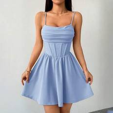 Shein Women's Romantic Dress With Waist And A Hem Baby Blue Dress