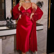 Shein Elegant Satin Lace Long Robe Nightgown Pajama Set - Women