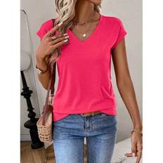 V-Neck T-shirts Shein Women's Solid Color V-Neck Batwing Sleeve Casual Versatile T-Shirt