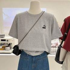 Casual Comfortable Top Cherry Embroidered T-Shirt - Spring/Summer