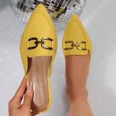 Women - Yellow Loafers Shein Women's Yellow Pointed Toe Mule Shoes - Yellow
