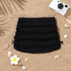 Black Other Sets Shein Tween Girl Vacation Solid Color Side Tie Cover-Up & Mini Skirt Set