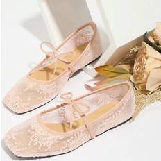 Pink Ballerinas Shein Pink Women Ballet Flats With Bow Decor - Flower Embroidered