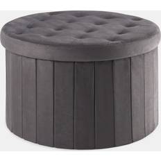 OHS Matte Velvet Extra Large Round Ottoman Charcoal Pouffe 38cm
