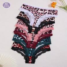 Shein Women's Leopard Print Contrast Lace Low-Waist Bikini Briefs