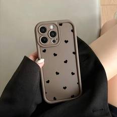 Shein Heart Minimalist Shockproof Case for iPhone 16/15/14/13/12/11 Pro Max Brown