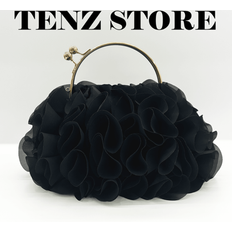 Black Clutches Shein Elegant Large-Capacity Satin Evening Clutch Party Bag - Black Floral