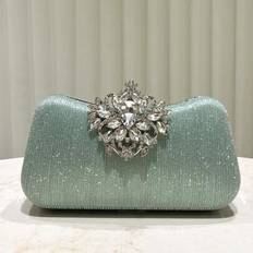 Green - Women Clutches Shein Mint Green Glitter Luxury Crystal Elegant Evening Bag - Mint Green