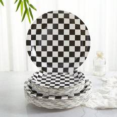 Disposable Plates on sale Shein Black & White Checkered Disposable Paper Plates