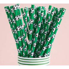 Shein Green Soccer Football Design Paper Straws 10/25/50/100 Pcs