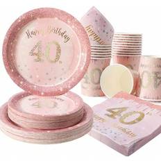 Birthdays Disposable Plates Shein Pink Background Gold Diamonds Happy 40th Birthday Disposable Plates