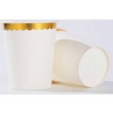 Paper Cups Shein 9oz White Gold Floral Rim Disposable Paper Cups