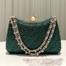 Shein Shiny Elegant Rhinestone Embellished Clutch Bag - Dark Green