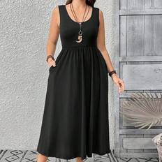Shein Plus Size Women's Elegant Solid Color Round Neck Dress