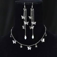 Metal Jewellery Sets Shein 3pcs New Arrival Silver Star Butterfly Charm Necklace Long Chain Tassel Butterfly Earrings Dinner Jewelry Set