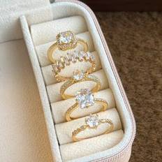 Copper Rings Shein Copper Inlay Cubic Zirconia Rings Set - Elegant