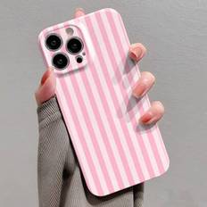 Iphone 11 pro max cover Shein Minimalist Pink Striped Pattern Perforated Glossy Feline Phone Hard Case Cover For iPhone 11/12/13/14/15/16 Pro Max