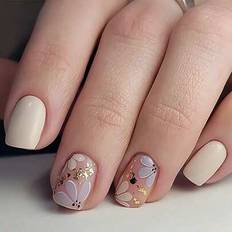Shein Milky White Press On Nails Set - Summer Flowers