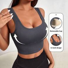Shein Bras Shein Seamless Round Neck Backless Sleeveless Sports Bra - Solid Color