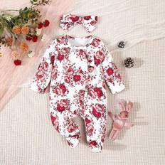 Jumpsuits Shein Baby Girls Cute Red Flower Print All-In-One Jumpsuit - Red Flower