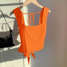 Orange Tank Tops Shein Comfortcana Knit Backless Camisole - Summer