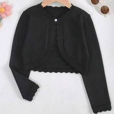 Cardigans Children's Clothing Shein Elegant Solid Color Long Sleeve Hollow Out Knitted Cardigan - Autumn
