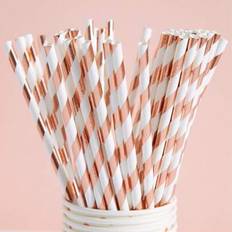 Shein White Base Rose Gold Striped Paper Straws 100pcs