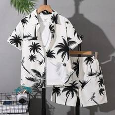 Sportswear Garment Other Sets Shein Tween Boys Casual College Style Hawaiian Shirt & Shorts Set - Spring/Summer