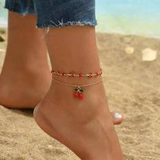 Anklets Shein Lovely Copper Material Glazed Cherry Pendant Anklet - Sweet/Fashionable Foot