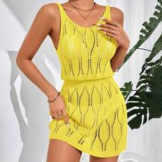 M Swimsuit Cover-Ups & Sarong Wraps Shein Swim Vcay Summer Clothes Springbreak Hollow Sleeveless Coverup Dress - Summer Clothes