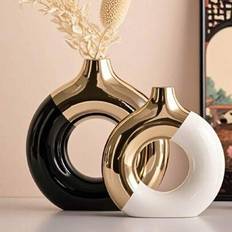Shein Ceramic Flower Decoration Large White Gold Vase