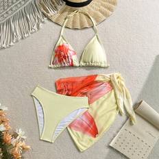 Bikinis Children's Clothing Shein Tropical Island Lily Flower Print Macaron Bikini Set - 14 Ba