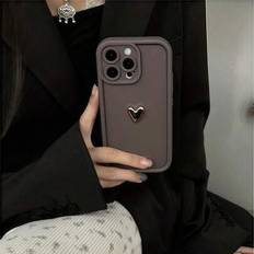 Shein Luxury Cute 3D Golden Heart Soft Phone Case for iPhones Brown