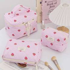 Pink Cosmetic Bags Shein Pink Strawberry Pattern Cosmetics Storage Bag - Pink