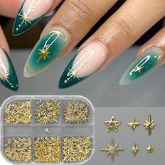 Nail Decoration & Nail Stickers Shein 3D Stars Five-Pointed Star Metal Golden Jewelry Nail Charms - Y2K