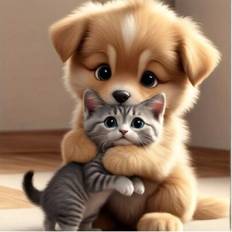 Diamond Paintings on sale Shein 30-40 Inch Unframed 5D Diamond Painting DIY Small Dog Hugging Cat