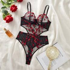 Shein Spring/Summer Women Sexy Lingerie Set - Floral Embroidery Sheer