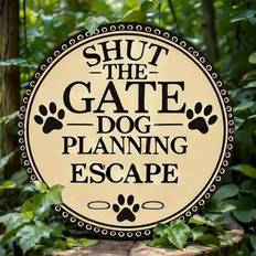 Iron Wall Decor Shein 8 x 8 Inch Iron Metal Close The Door Escape Plan For The Dog Sign 2D Printing Wall Decor