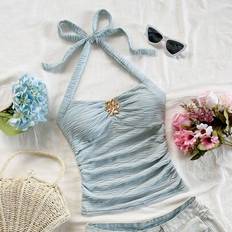 Shein Damen Träger-Top Mit V-Ausschnitt - Metallischem Blumen