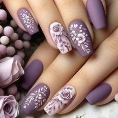 Shein Ballet-Shaped Long Press-On Nails - Warm Purple Toned