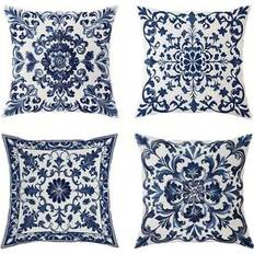 Shein 4 Pcs Bohemian And White Floral Throw Pillow Covers 17.X17.7 Inch Cushion Cover Blue