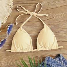 Polyester Bikinis Shein Women's Solid Color Halter Tie Sexy Triangle Cup Bikini Top - Summer