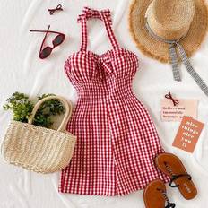 Red Jumpsuits Children's Clothing Shein Plaid Jumpsuit For Teen Girl Fashion Casual - Red/White