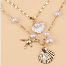 Metal Jewellery Sets Shein Beachy Metal Starfish Pearl Shell Necklace Jewelry Set - Resort Style